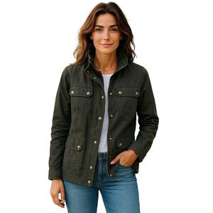 J CREW Women's Small Relaxed Boyfriend Field Jacket Distress Snap & Zip Up Coat